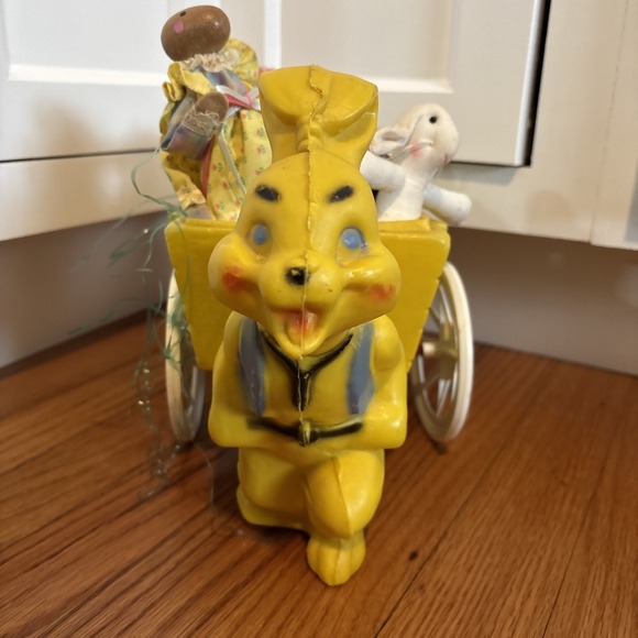 Rare Vintage Blow Mold Easter Bunny Cart With Vintage Easter Decor - Picture 6 of 7